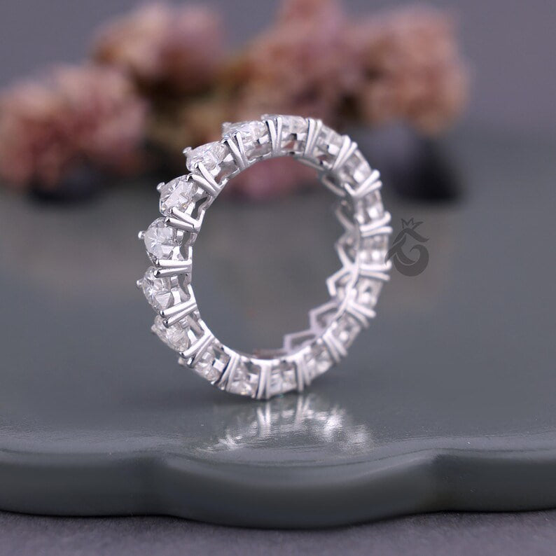 4MM Heart Cut Moissanite Wedding Band, Full Eternity Stackable Band for Her