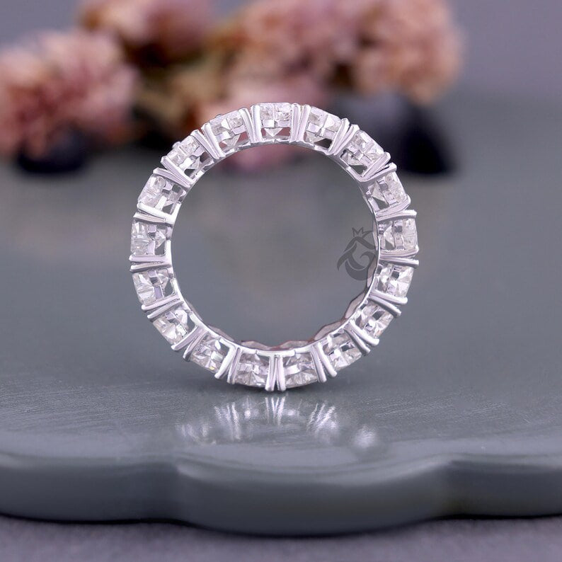 4MM Heart Cut Moissanite Wedding Band, Full Eternity Stackable Band for Her