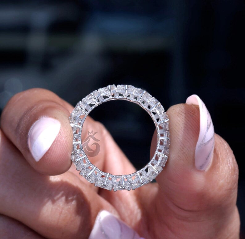 4MM Heart Cut Moissanite Wedding Band, Full Eternity Stackable Band for Her
