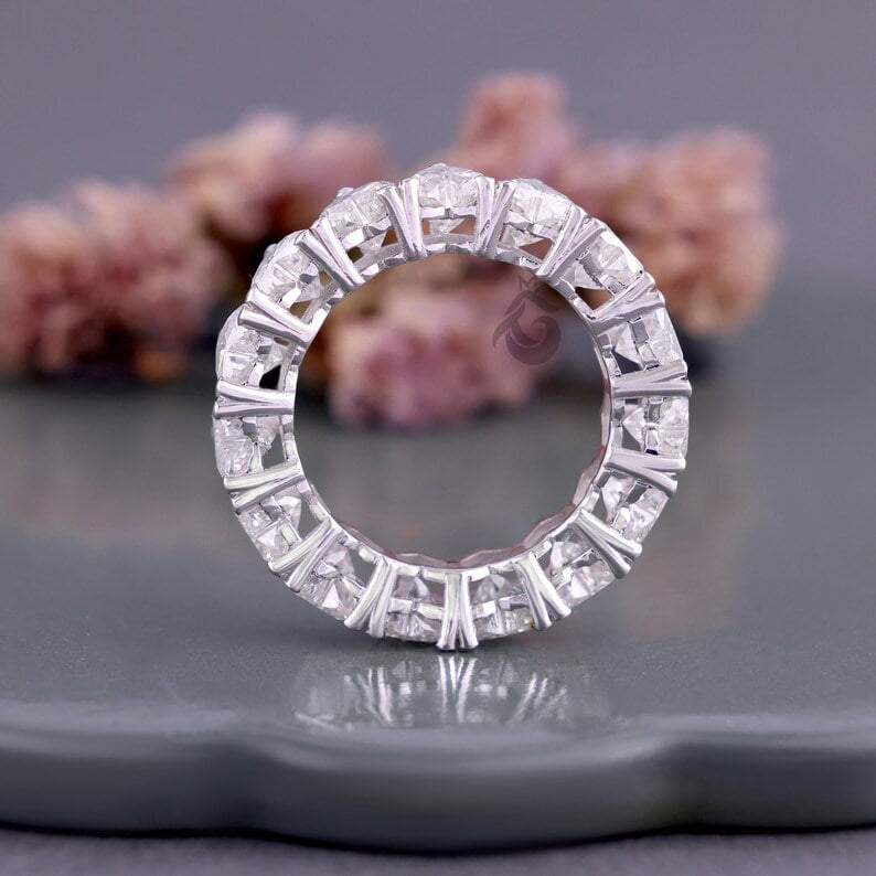 5MM Heart Cut Moissanite Eternity Band, Prong Set Engagement Ring, Stackable Wedding Band