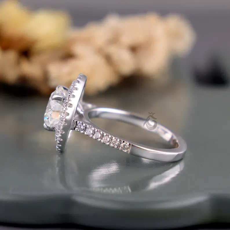 Double Halo Round Lab Diamond Ring, 1.00–3.00 CT, 14K White Gold Engagement Ring