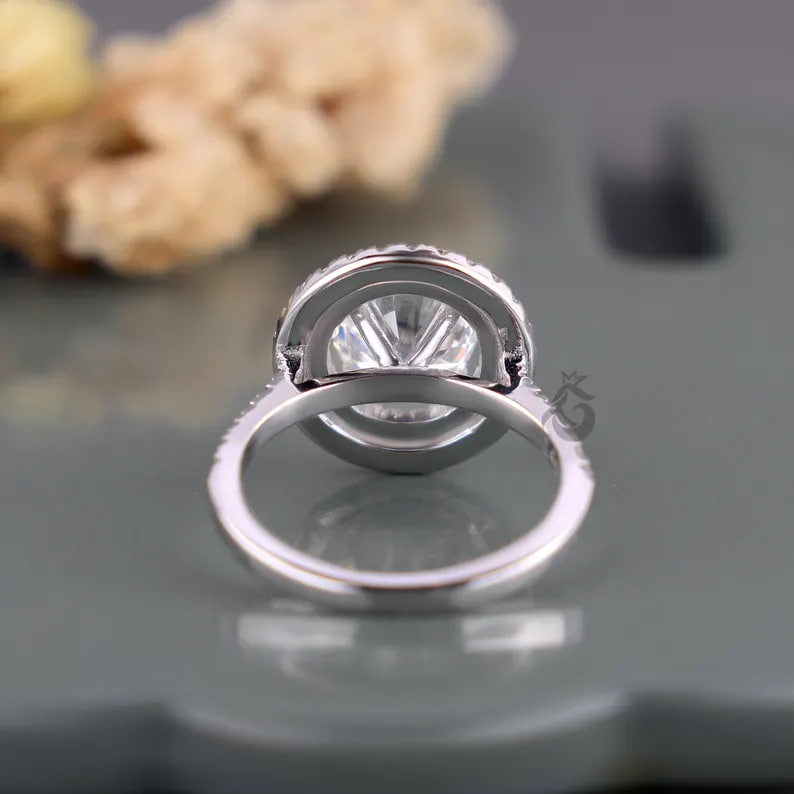 Double Halo Round Lab Diamond Ring, 1.00–3.00 CT, 14K White Gold Engagement Ring