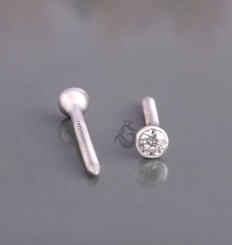 Round Moissanite Stud Earrings for Women, Bezel Set, Screw Back, Minimalist Gold Studs