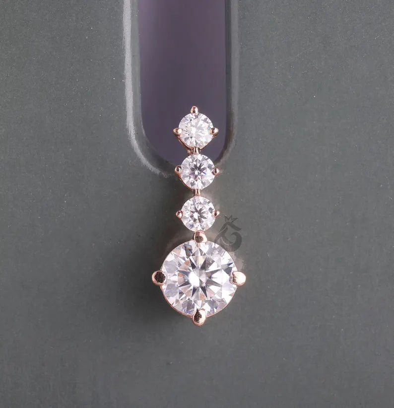 2.90 TCW Round Moissanite Dangle Earrings, Screw Back Bridal Earrings, Rose Gold Gift for Her