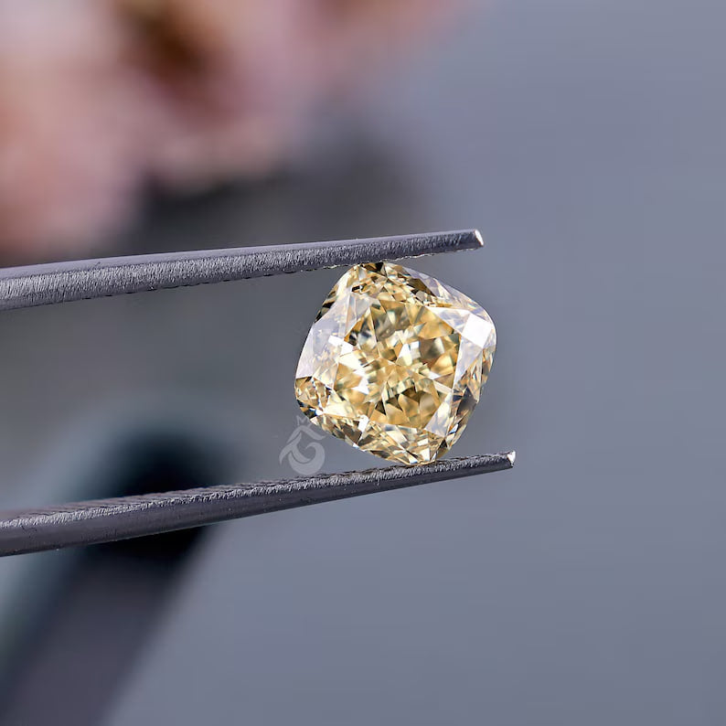 2.00 CT Cushion Cut Yellow Lab Diamond, Loose Fancy Diamond for Ring or Pendant