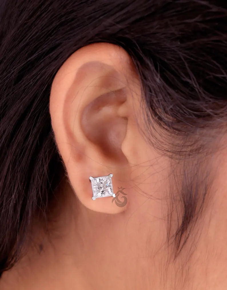 4.30 CT Princess Cut Moissanite Stud Earrings, Screw Back Wedding Earrings for Her