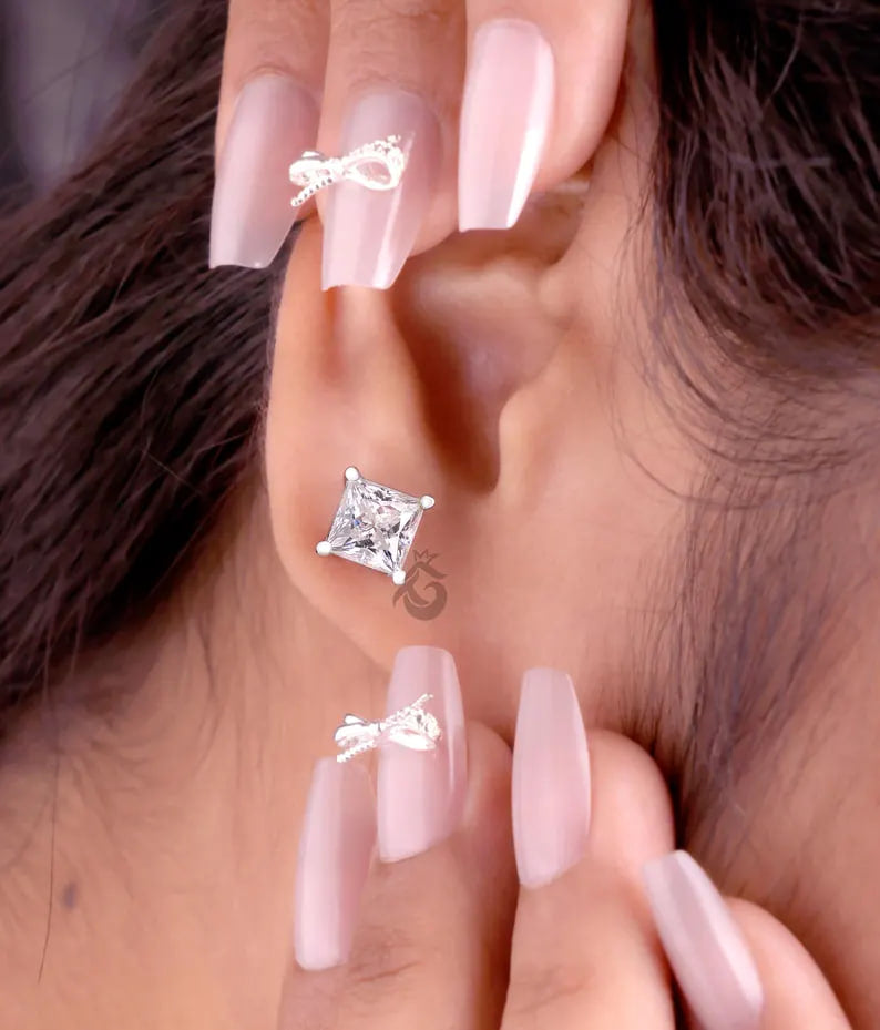 4.30 CT Princess Cut Moissanite Stud Earrings, Screw Back Wedding Earrings for Her