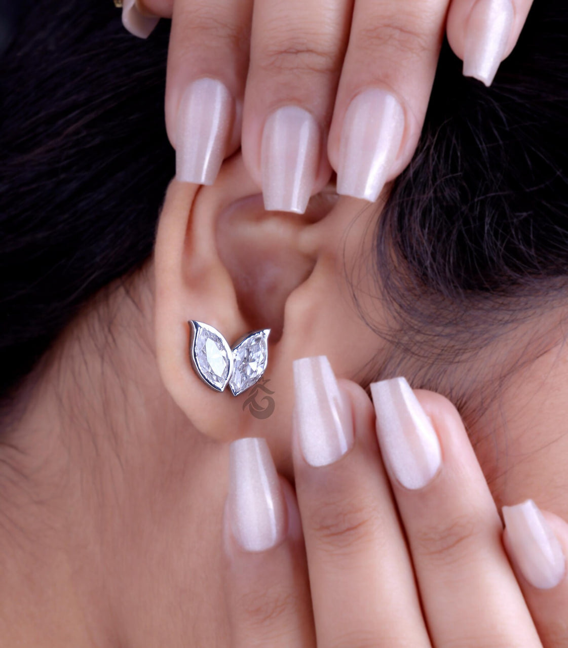 3.25 TW Marquise Cut Moissanite Double Leaf Stud Earrings, Screw Back Wedding Earrings for Her