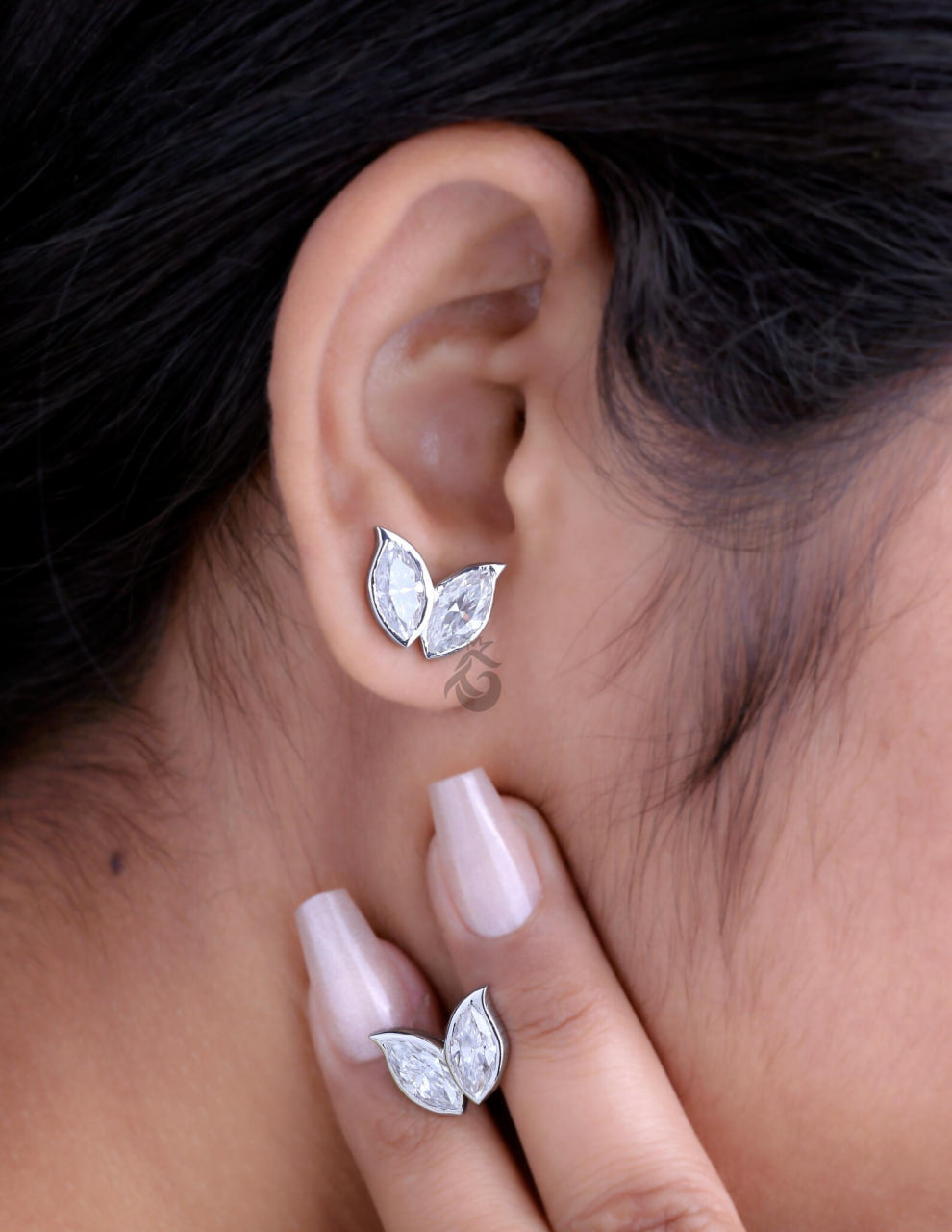 3.25 TW Marquise Cut Moissanite Double Leaf Stud Earrings, Screw Back Wedding Earrings for Her