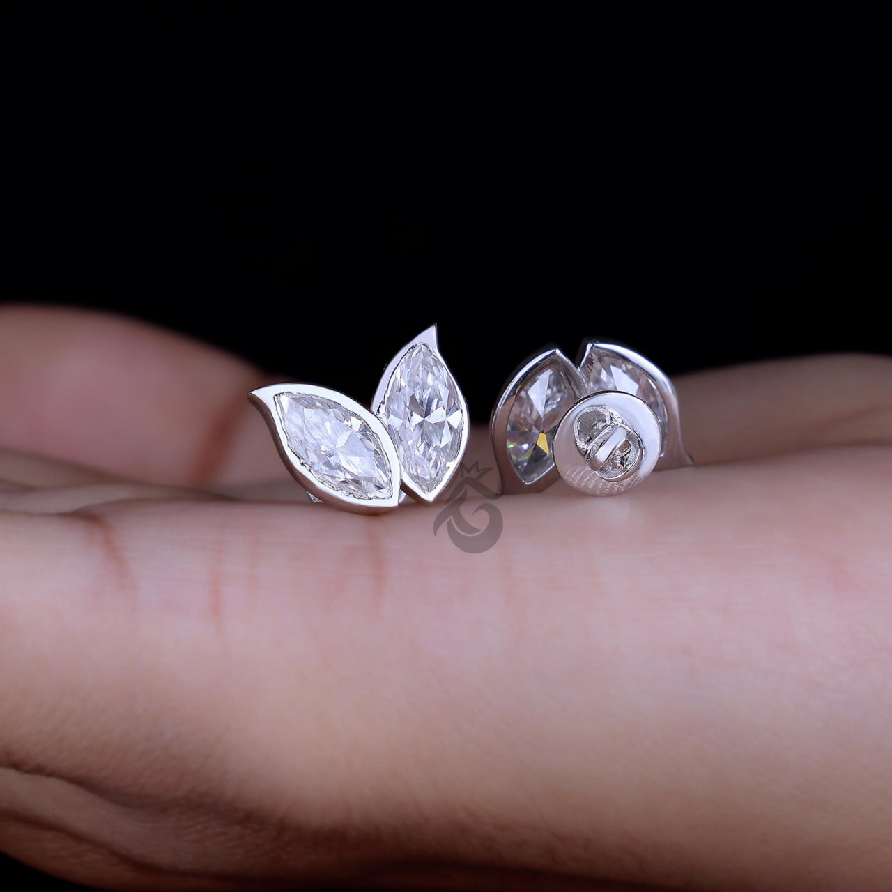3.25 TW Marquise Cut Moissanite Double Leaf Stud Earrings, Screw Back Wedding Earrings for Her