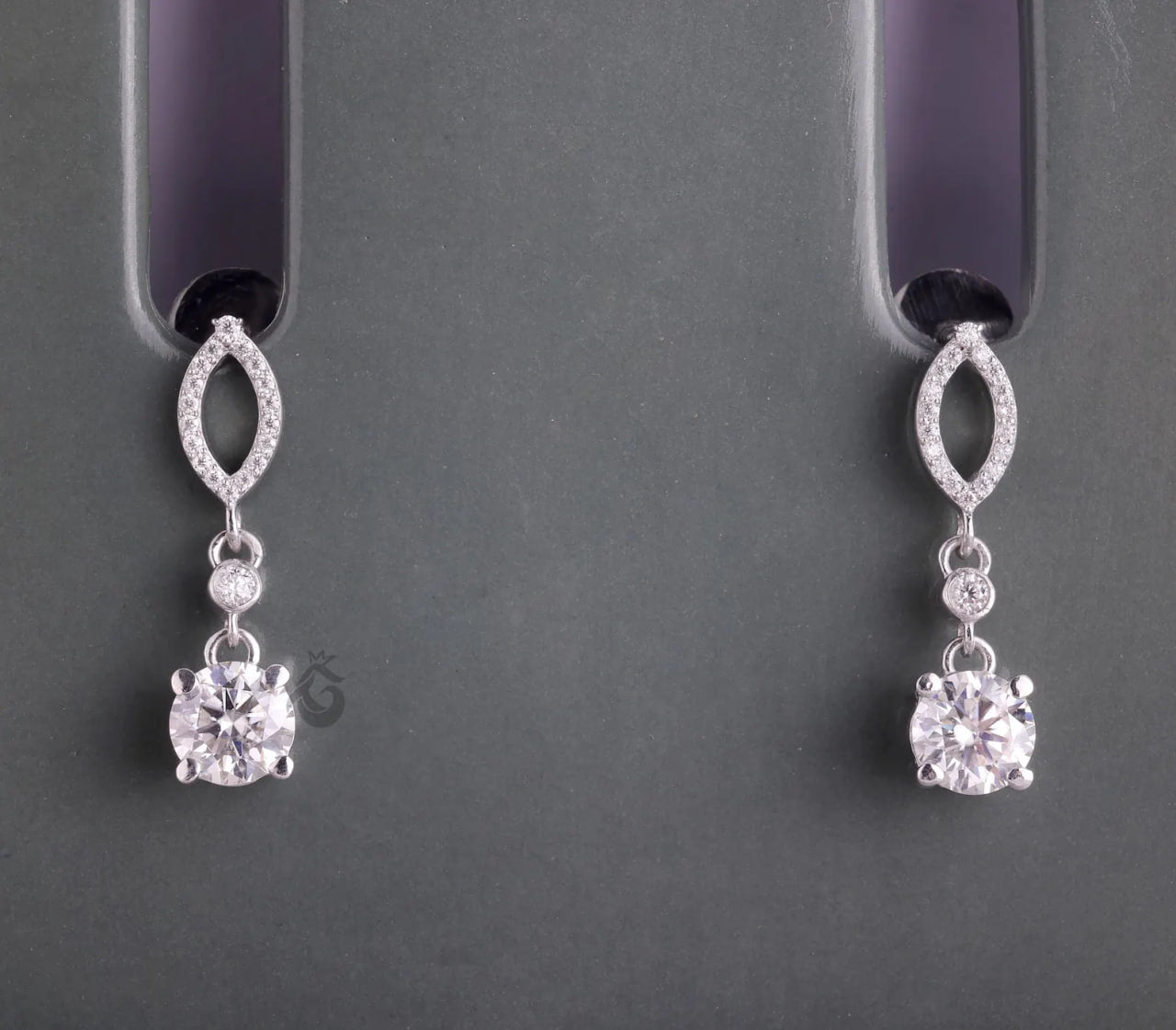 14K White Gold Round Moissanite Drop Earrings – Screw Back Dangle Wedding Earrings for Women