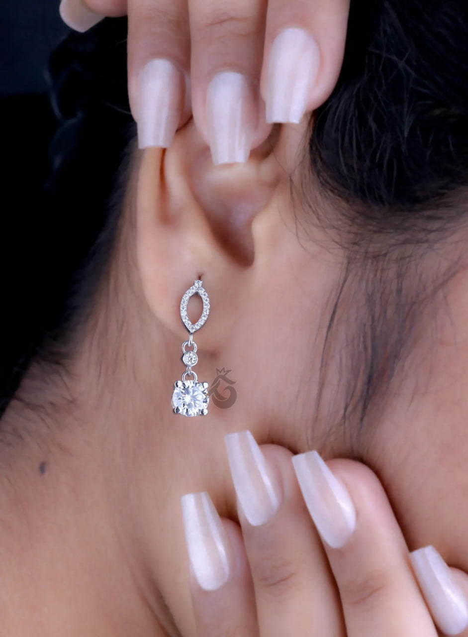 14K White Gold Round Moissanite Drop Earrings – Screw Back Dangle Wedding Earrings for Women
