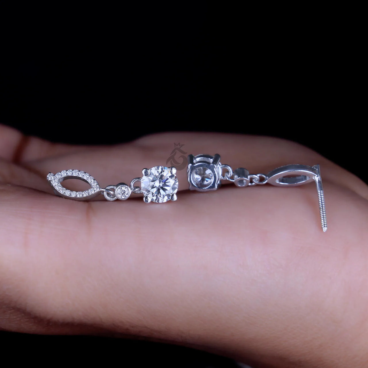 14K White Gold Round Moissanite Drop Earrings – Screw Back Dangle Wedding Earrings for Women