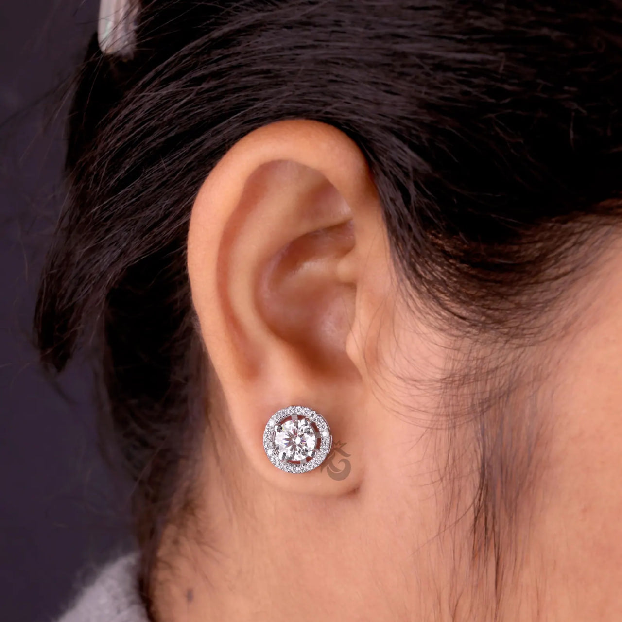 2.40 TCW Round Moissanite Halo Stud Earrings – 4 Prong Screw Back Wedding Earrings for Women