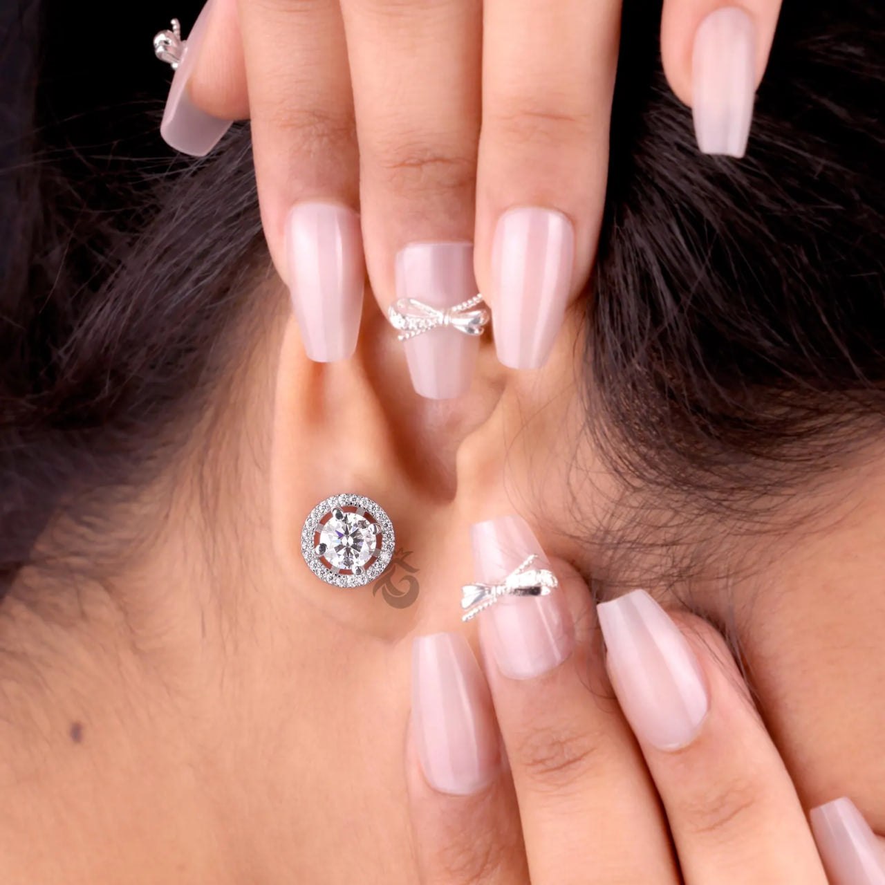 2.40 TCW Round Moissanite Halo Stud Earrings – 4 Prong Screw Back Wedding Earrings for Women