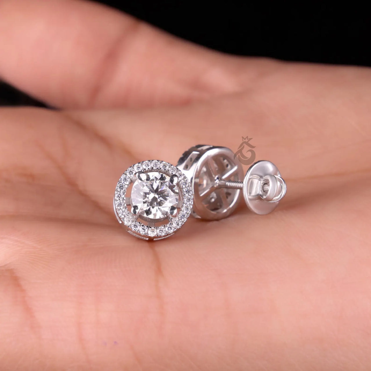 2.40 TCW Round Moissanite Halo Stud Earrings – 4 Prong Screw Back Wedding Earrings for Women