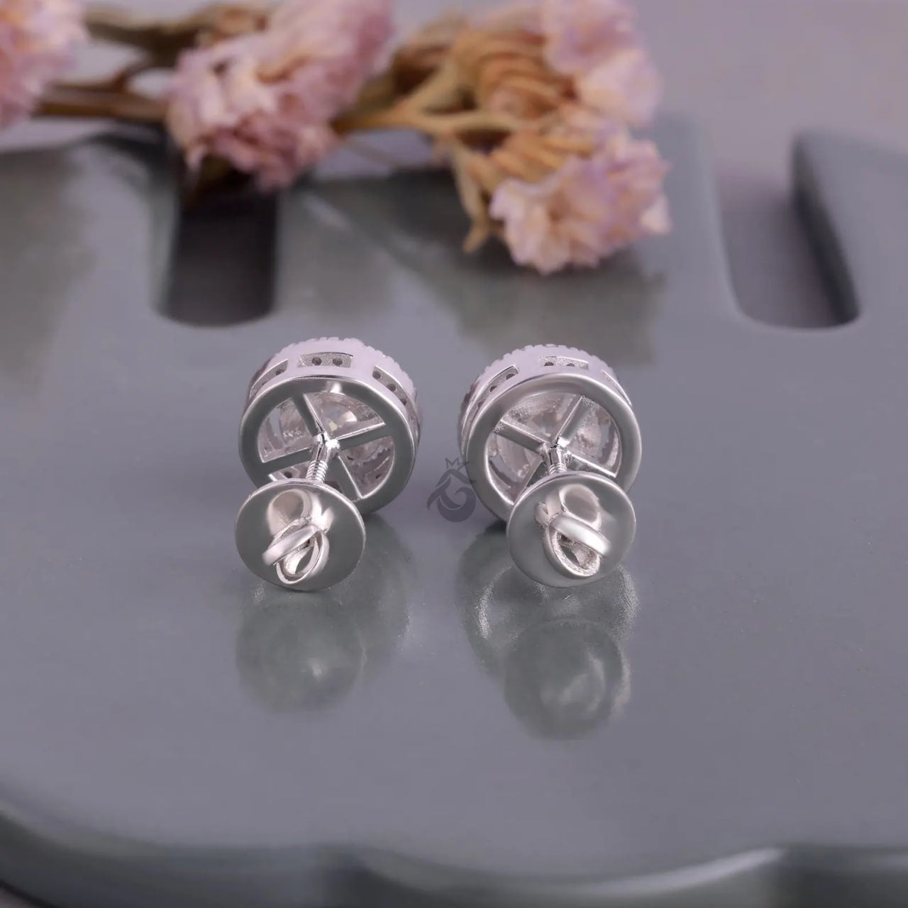 2.40 TCW Round Moissanite Halo Stud Earrings – 4 Prong Screw Back Wedding Earrings for Women
