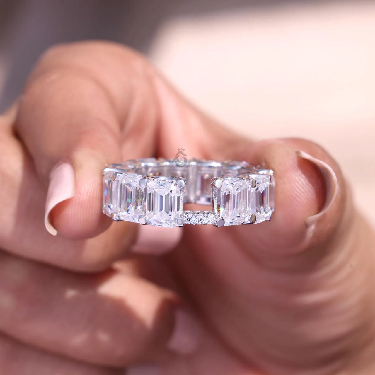 9.00 CT Emerald & Round Cut Moissanite Eternity Band – Custom U-Prong Wedding or Promise Ring