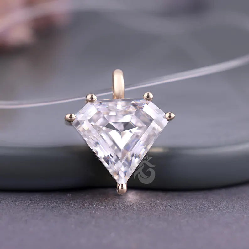 3.20 CT Unique Cut Moissanite Solitaire Pendant, 18K Yellow Gold Invisible Necklace in All Lengths