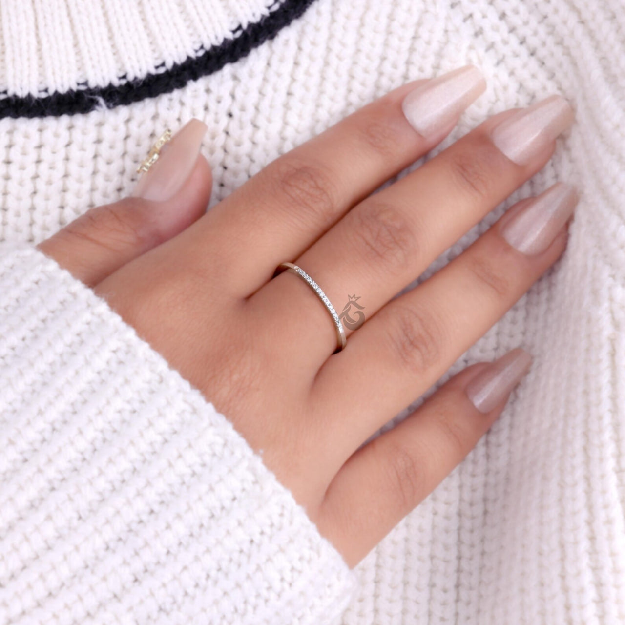 1MM Lab Diamond Eternity Ring, 14K White Gold Stacking Band for Her