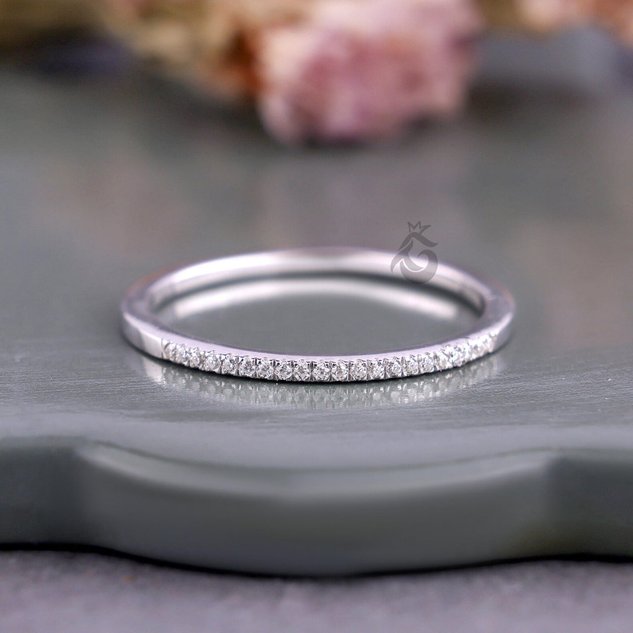 1.20MM Lab Diamond Half Eternity Band, 14K White Gold Dainty Ring