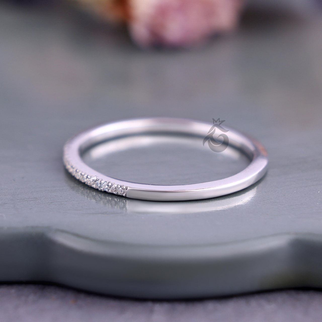 1.20MM Lab Diamond Half Eternity Band, 14K White Gold Dainty Ring