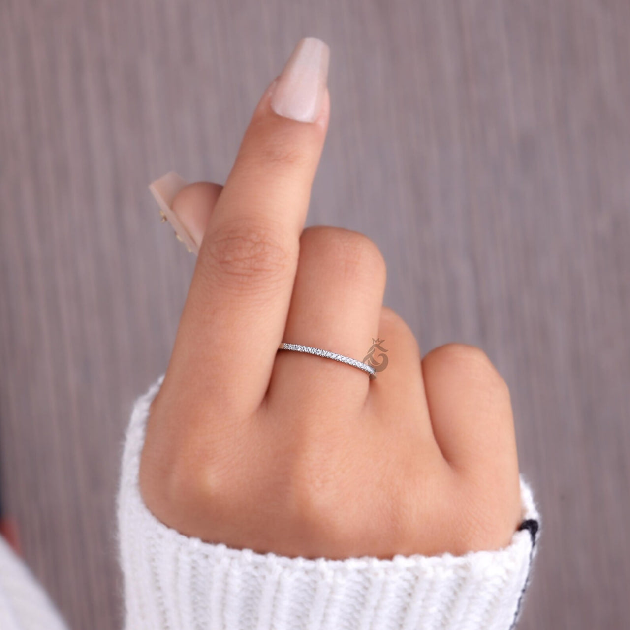1.20MM Lab Diamond Half Eternity Band, 14K White Gold Dainty Ring