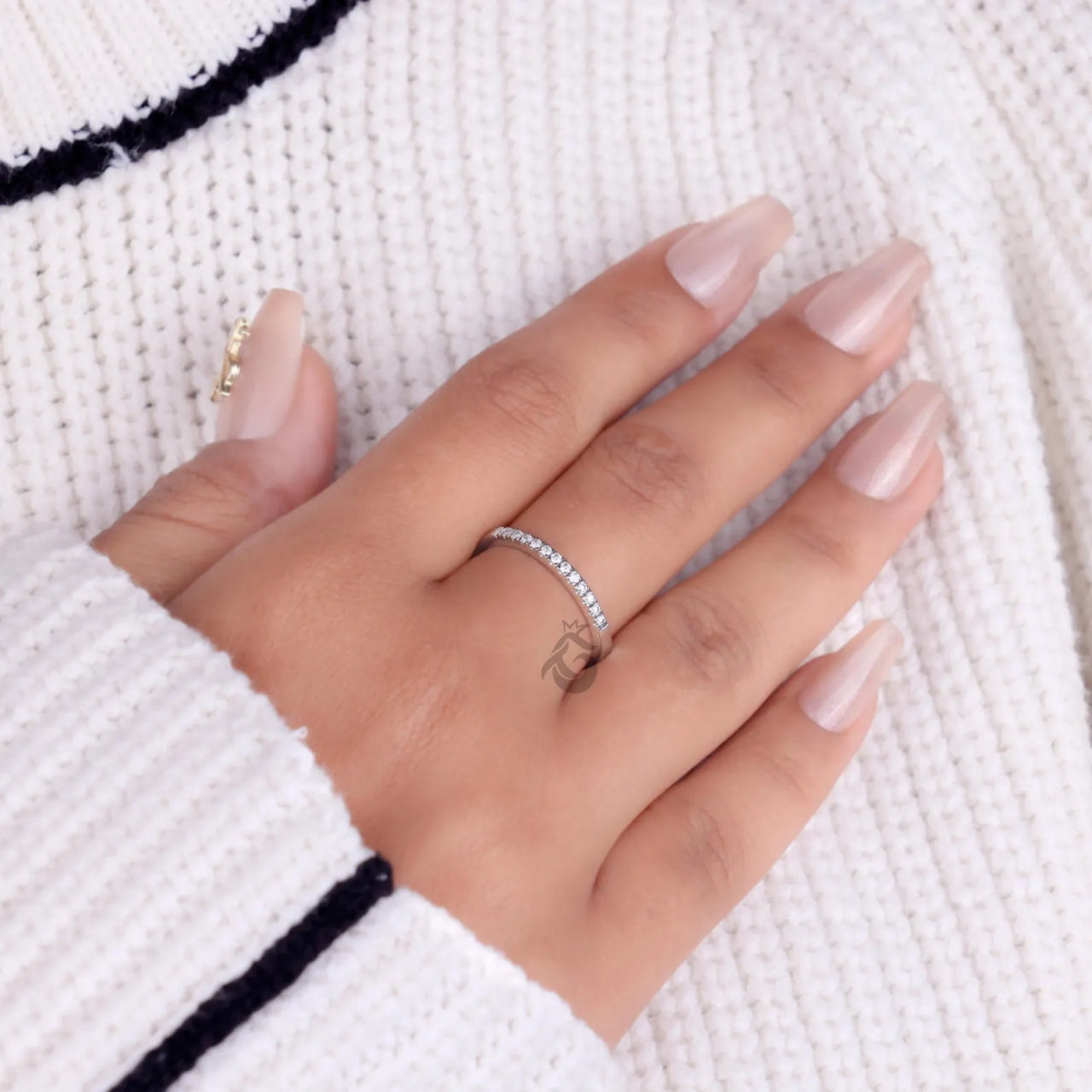 1.70MM Lab Diamond Micro Pave Band, Thin Half Eternity Ring for Her