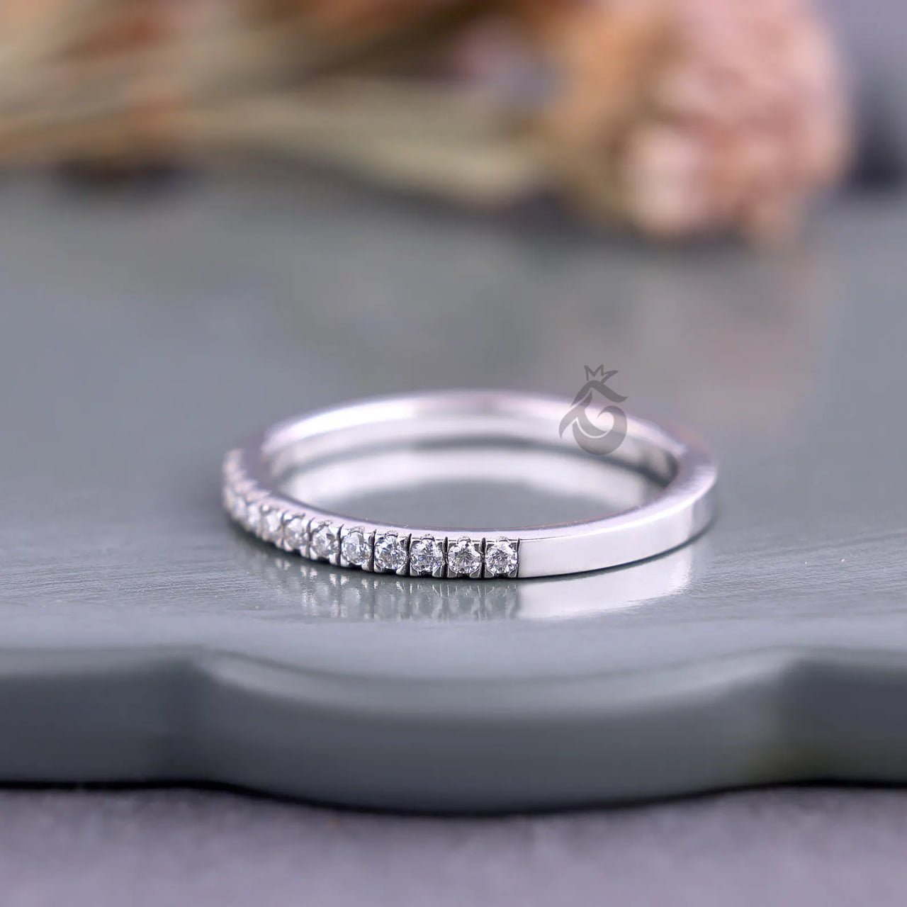 1.70MM Lab Diamond Micro Pave Band, Thin Half Eternity Ring for Her
