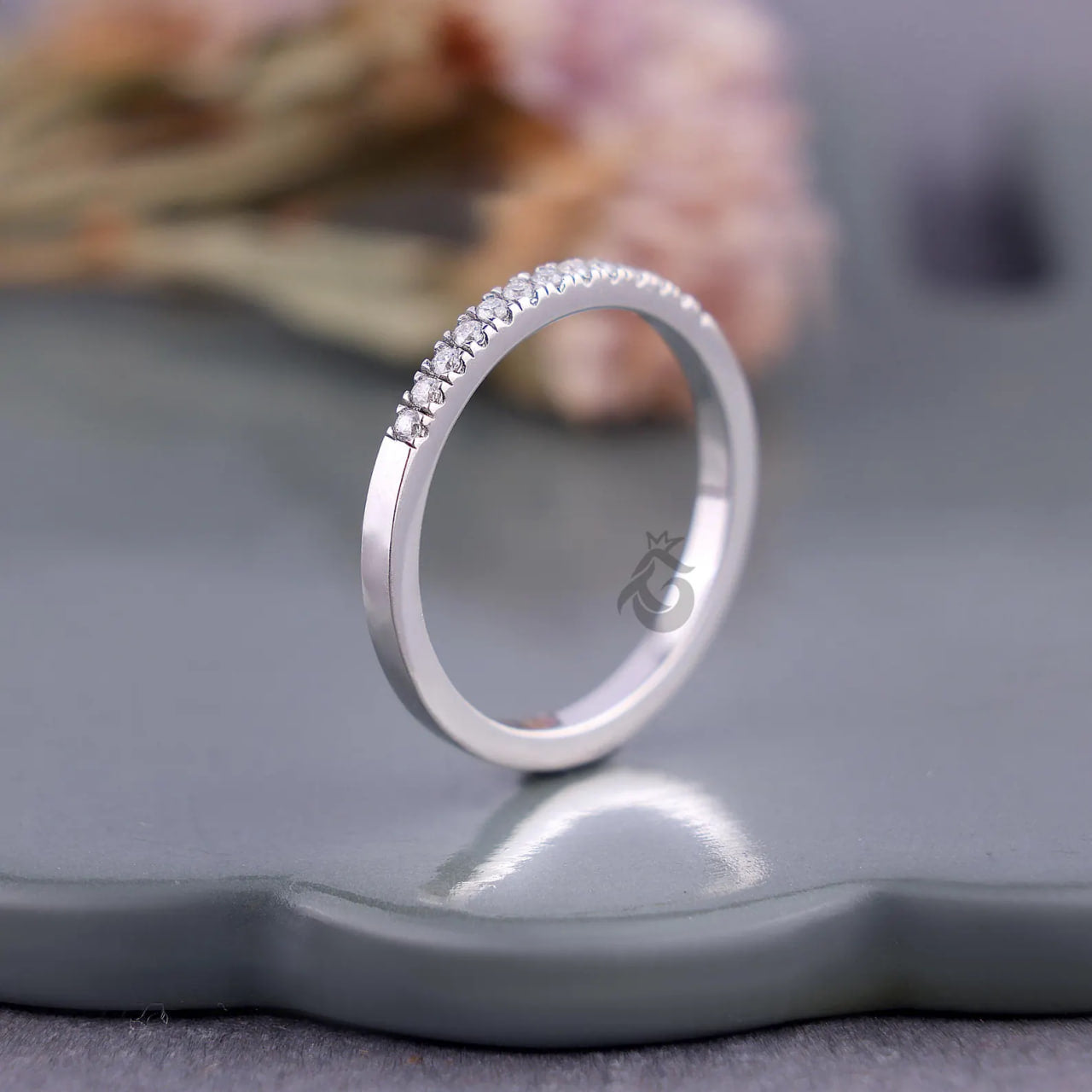 1.70MM Lab Diamond Micro Pave Band, Thin Half Eternity Ring for Her