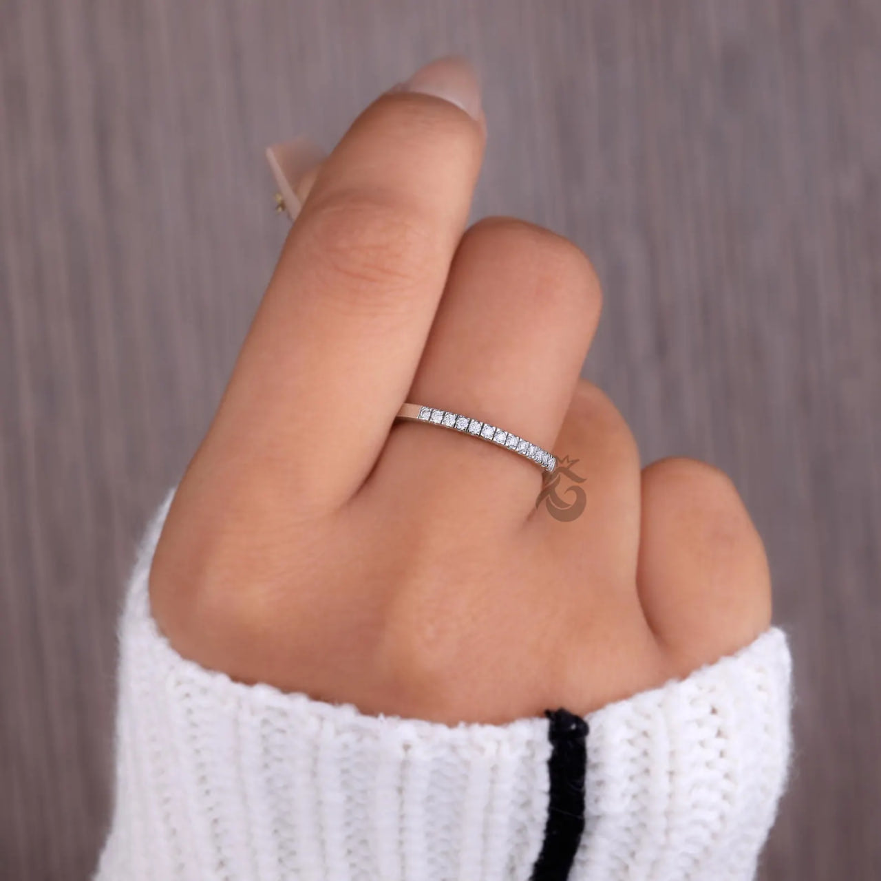 1.70MM Lab Diamond Micro Pave Band, Thin Half Eternity Ring for Her