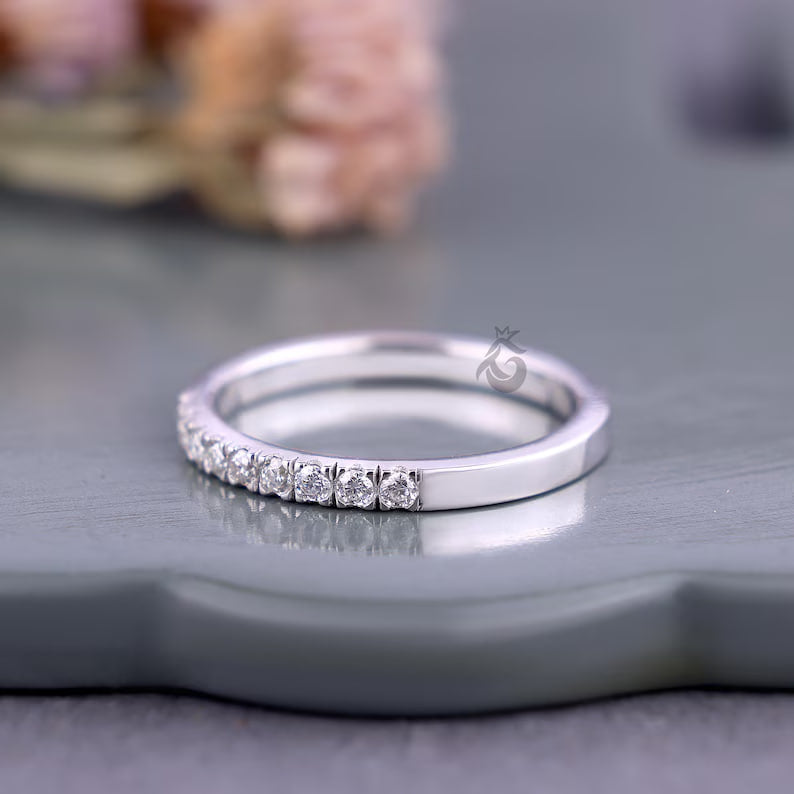 2MM Lab Diamond Half Eternity Band, Dainty Stacking Ring for Women