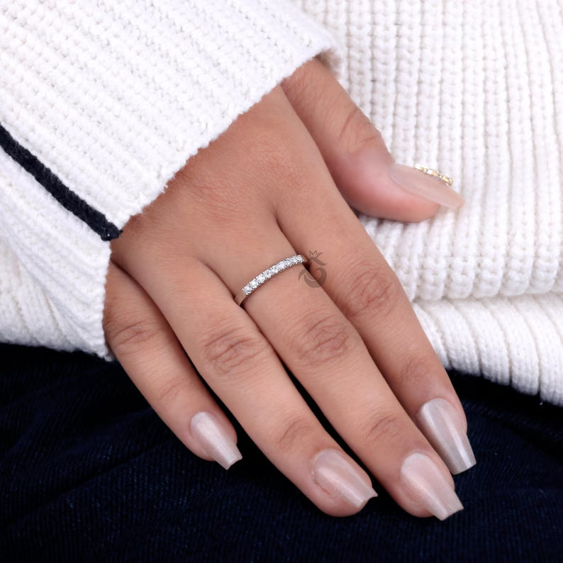 2MM Lab Diamond Half Eternity Band, Dainty Stacking Ring for Women