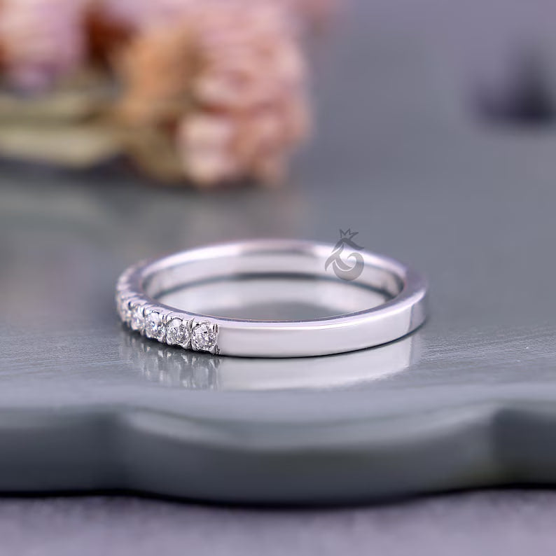 2MM Lab Diamond Half Eternity Band, Dainty Stacking Ring for Women