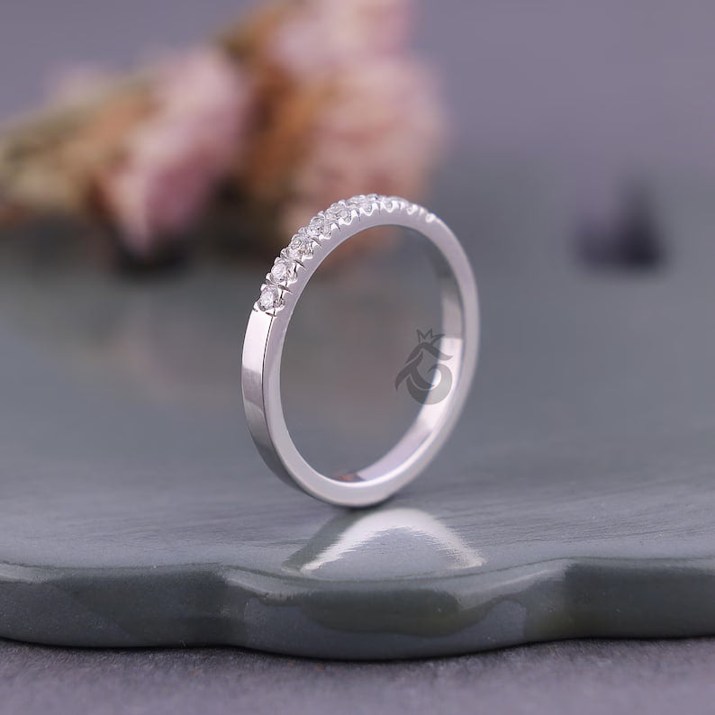 2MM Lab Diamond Half Eternity Band, Dainty Stacking Ring for Women