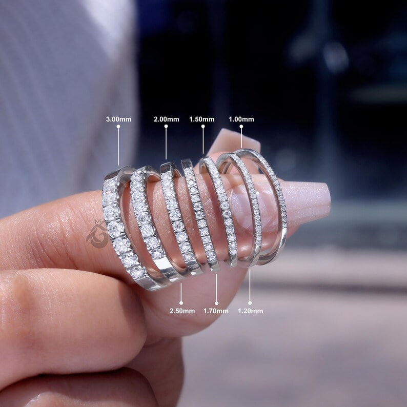 2MM Lab Diamond Half Eternity Band, Dainty Stacking Ring for Women