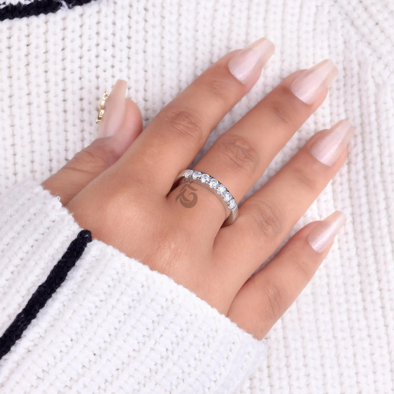 3MM Lab Diamond Eternity Ring, Delicate Half Eternity Band for Women