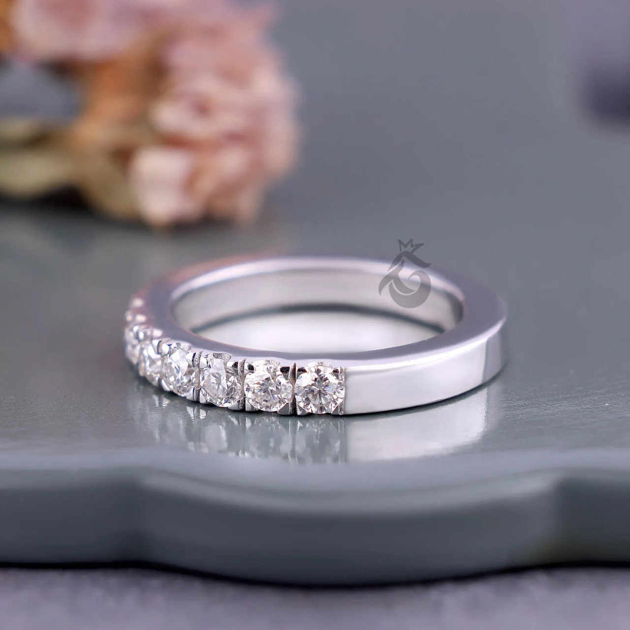 3MM Lab Diamond Eternity Ring, Delicate Half Eternity Band for Women