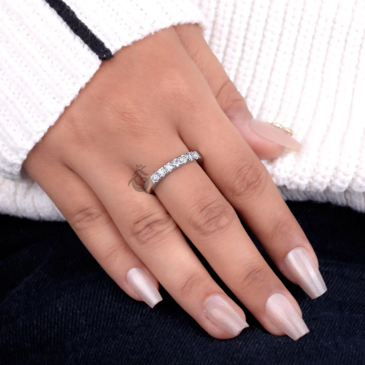 3MM Lab Diamond Eternity Ring, Delicate Half Eternity Band for Women