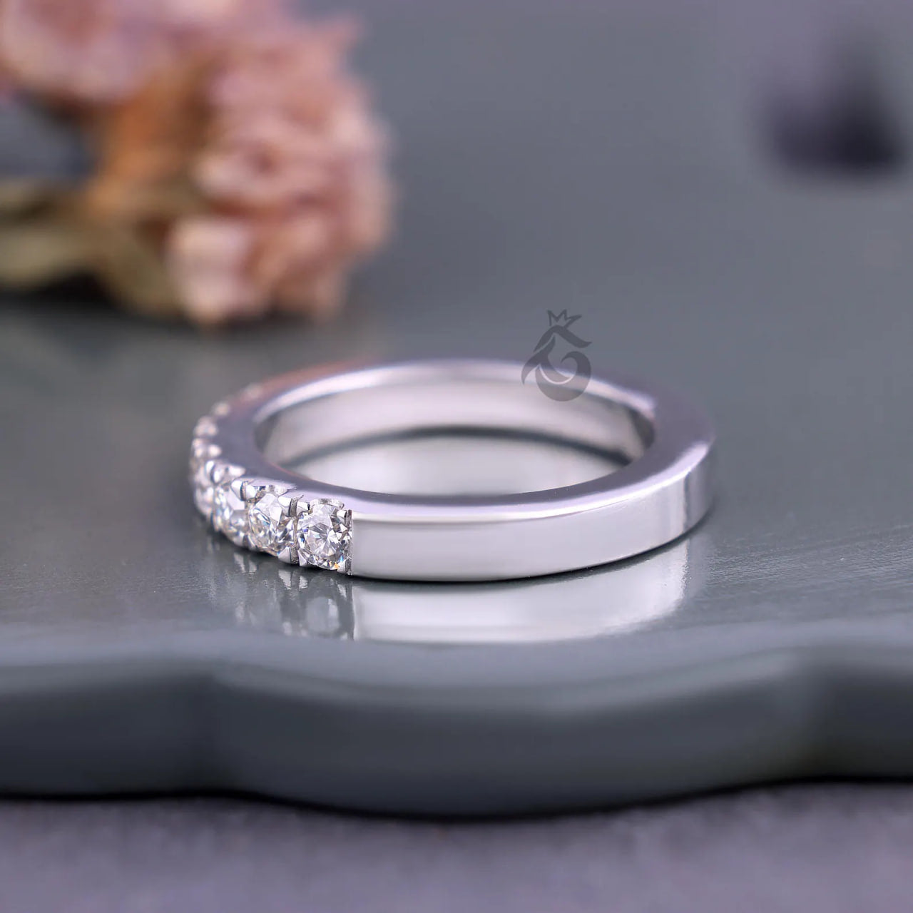 3MM Lab Diamond Eternity Ring, Delicate Half Eternity Band for Women