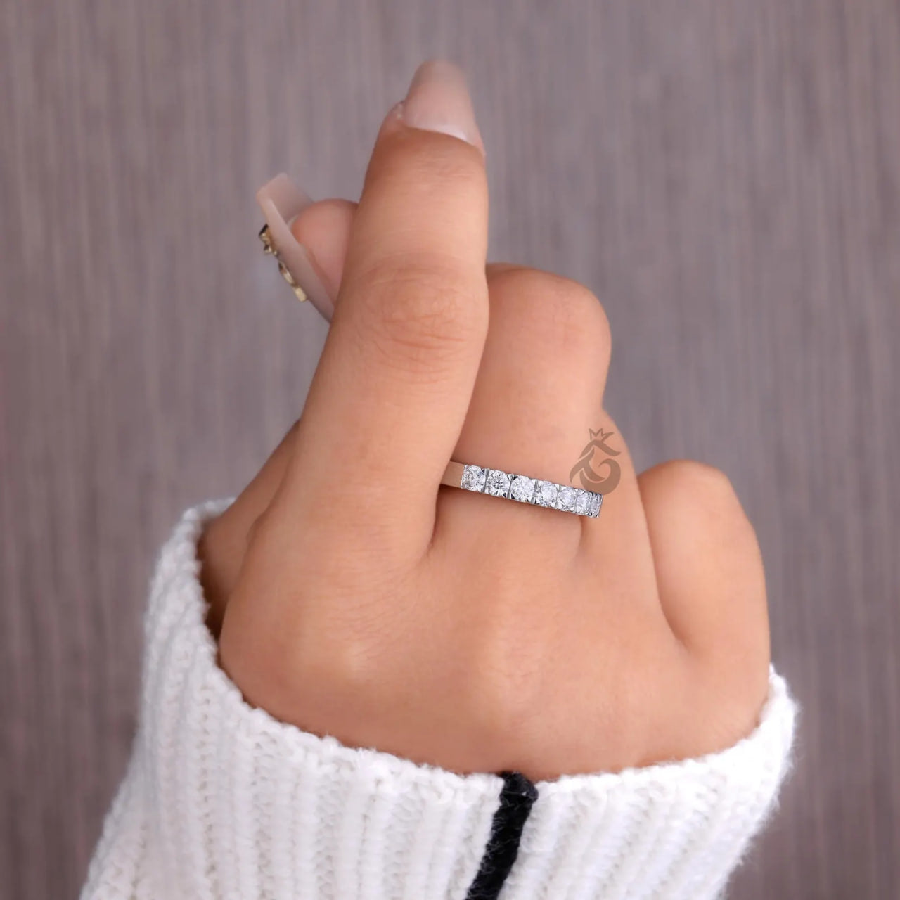 3MM Lab Diamond Eternity Ring, Delicate Half Eternity Band for Women