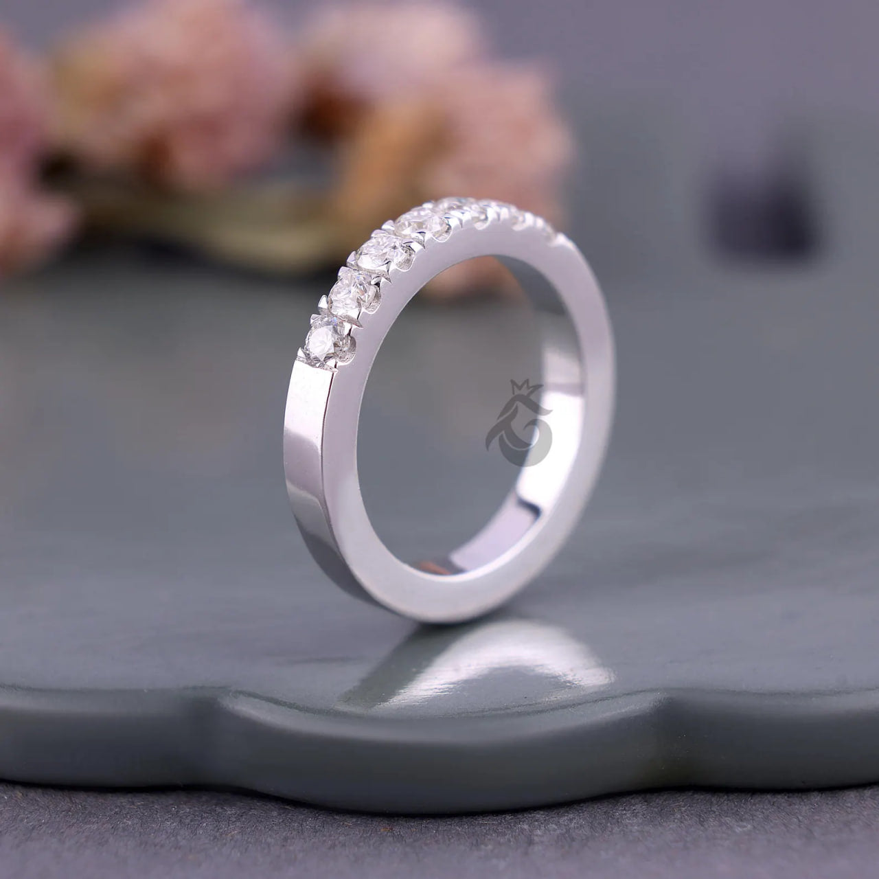 3MM Lab Diamond Eternity Ring, Delicate Half Eternity Band for Women