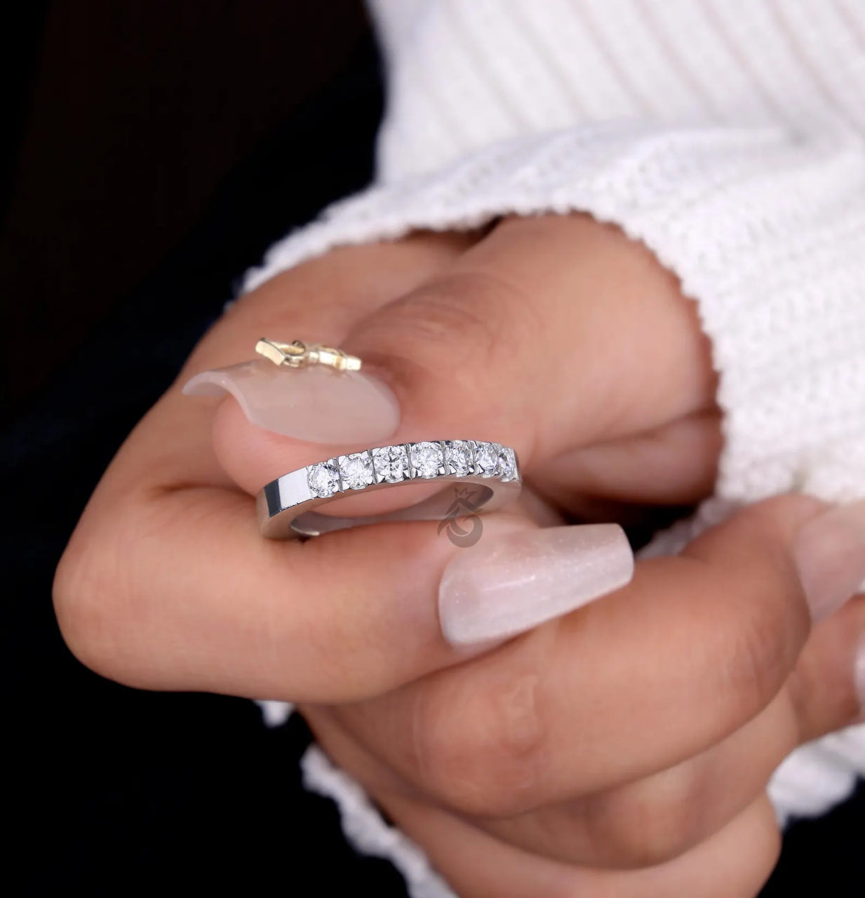 3MM Lab Diamond Eternity Ring, Delicate Half Eternity Band for Women