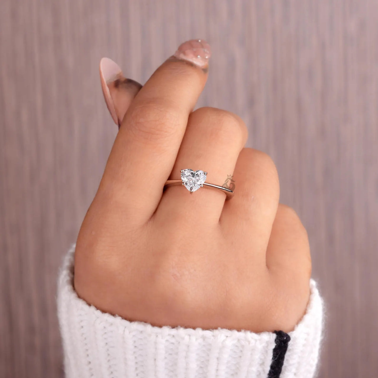 Heart Cut Lab Diamond Solitaire Ring, 14K Rose Gold Engagement Band