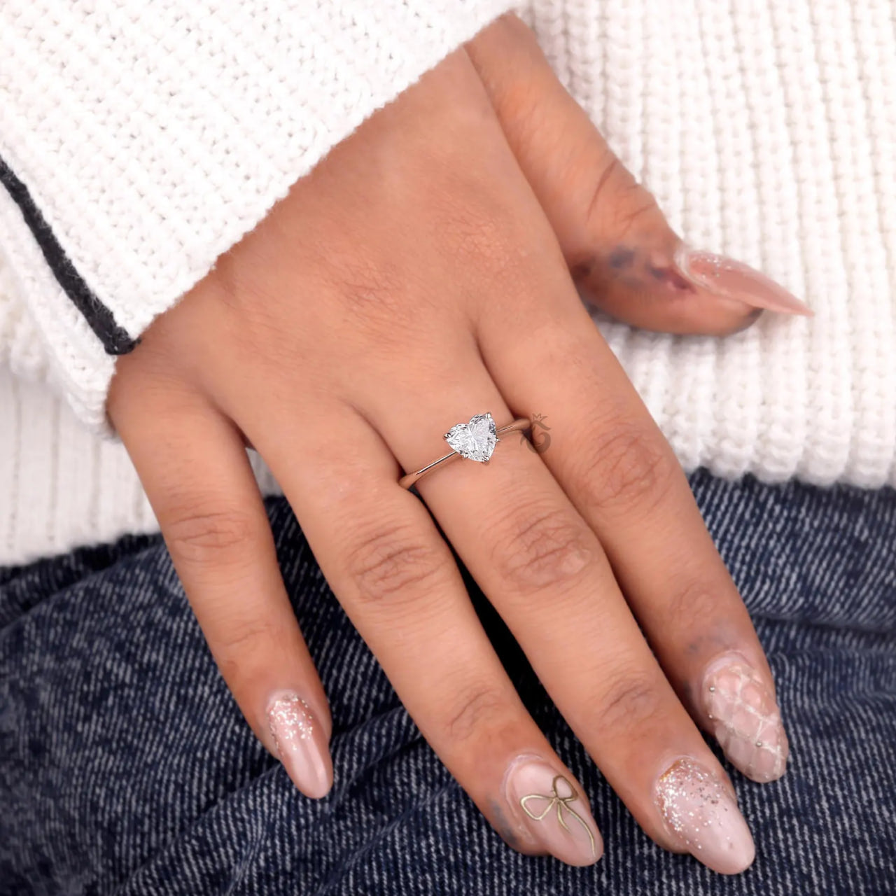 Heart Cut Lab Diamond Solitaire Ring, 14K Rose Gold Engagement Band