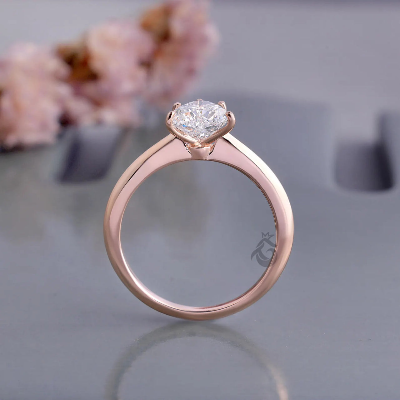 Heart Cut Lab Diamond Solitaire Ring, 14K Rose Gold Engagement Band
