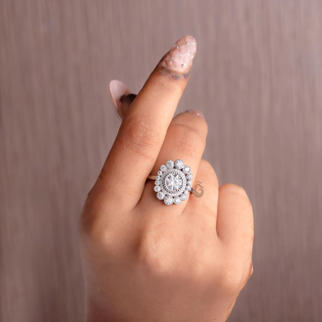 Vintage Double Halo Lab Diamond Ring, 1.80 TCW Milgrain Engagement Ring