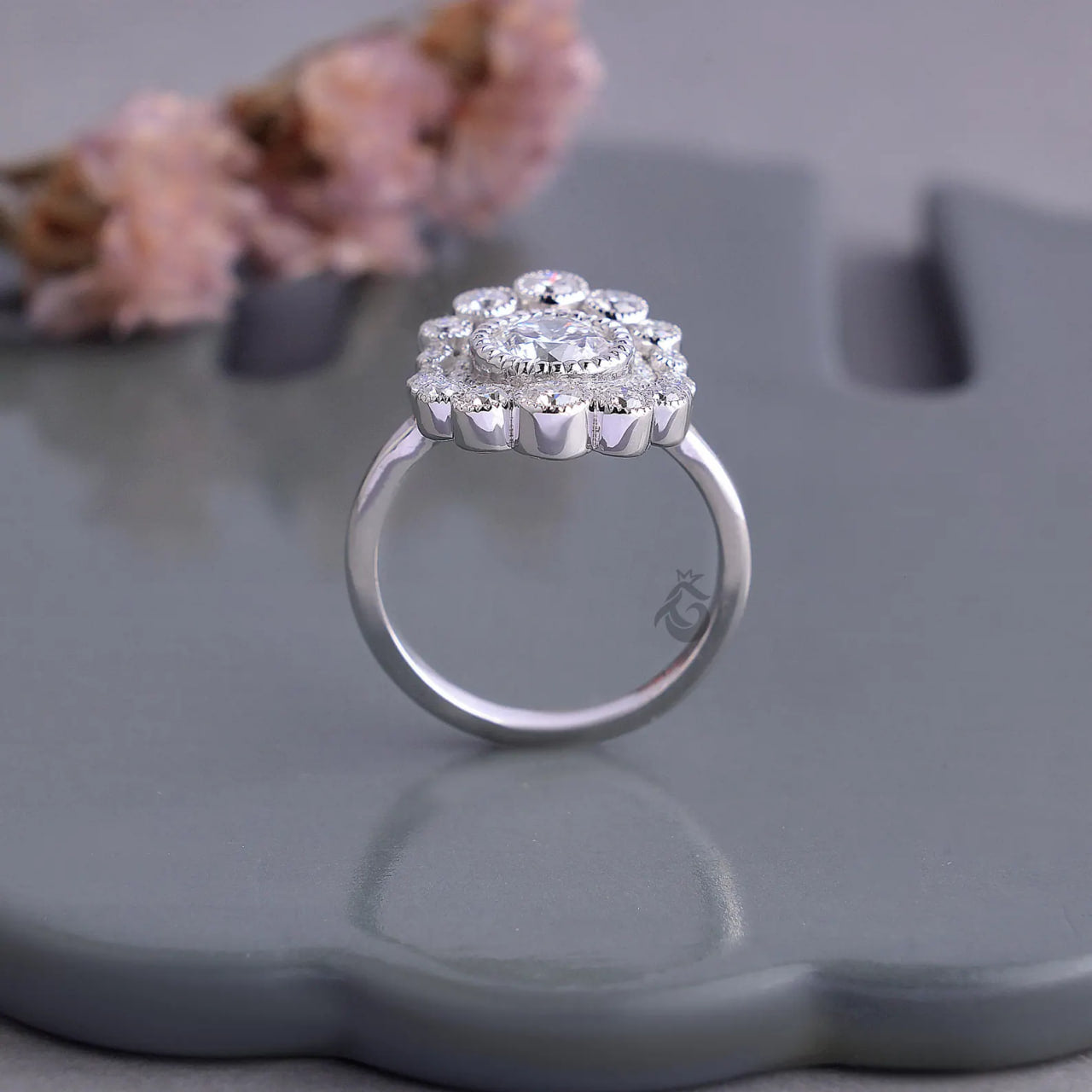 Vintage Double Halo Lab Diamond Ring, 1.80 TCW Milgrain Engagement Ring
