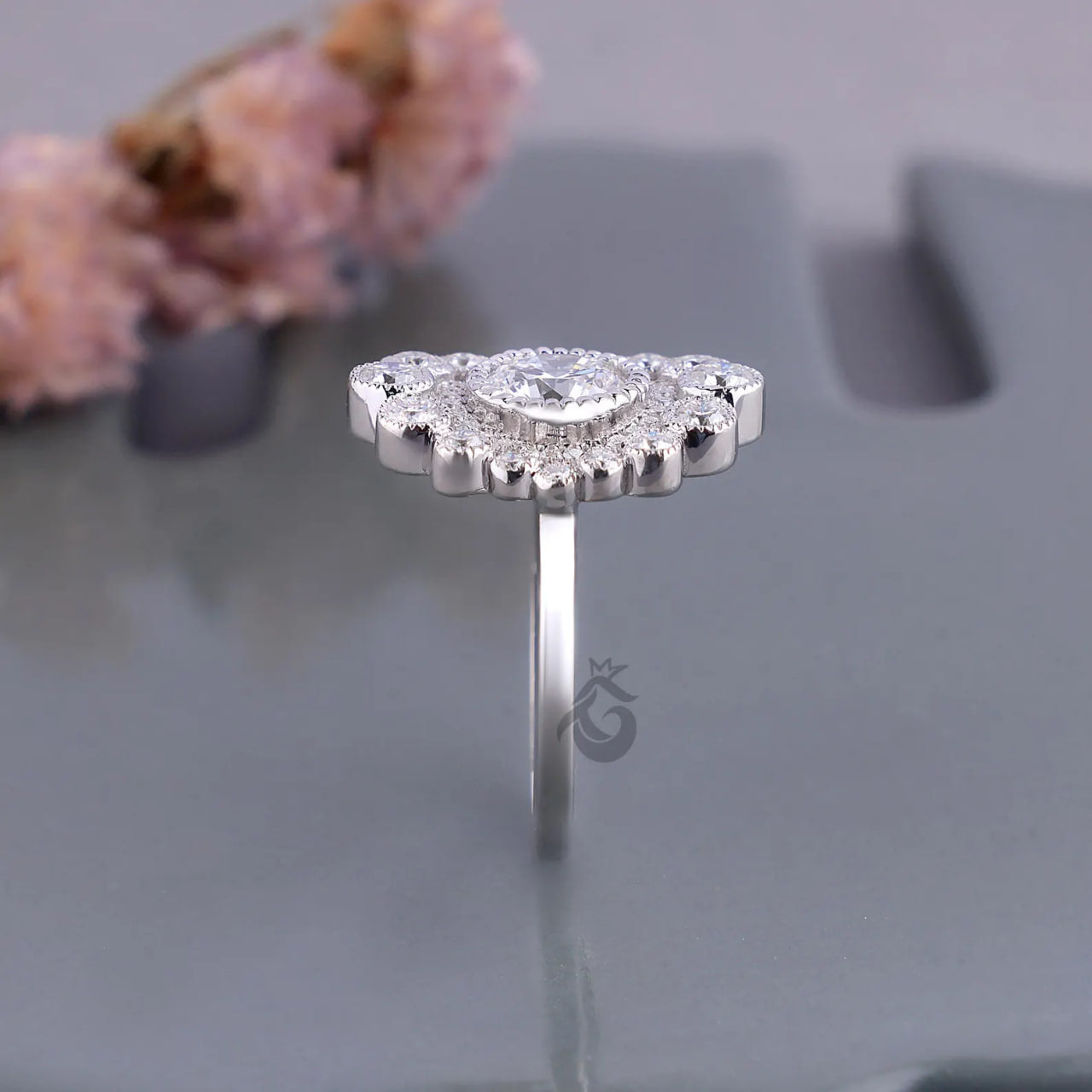 Vintage Double Halo Lab Diamond Ring, 1.80 TCW Milgrain Engagement Ring