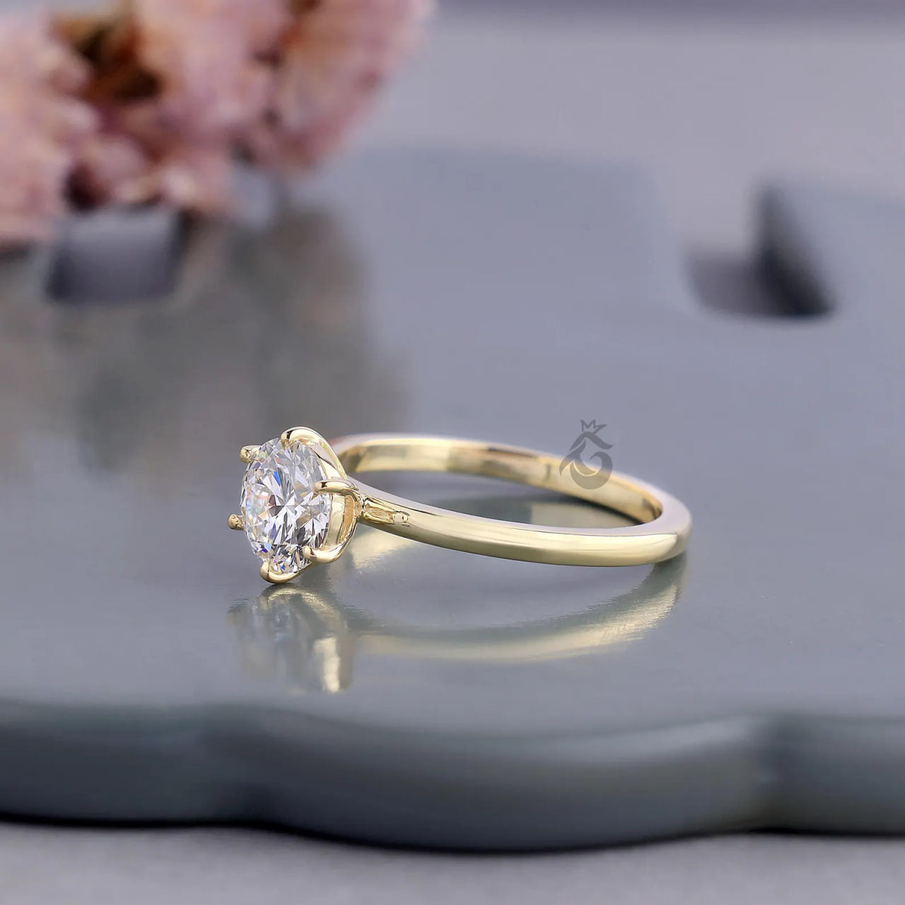 Round Lab Diamond Solitaire Ring, Six Prong Engagement Ring for Women